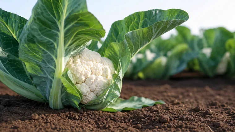 Imagen ilustrativa de coliflor cultivada a campo abierto.