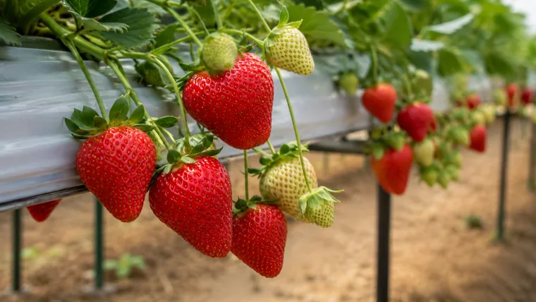 Imagen ilustrativa de fresas en cultivo.