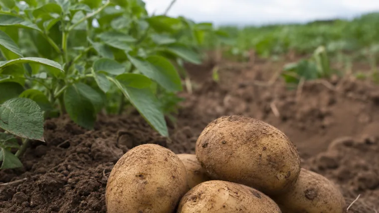 Imagen ilustrativa de papas recién cosechadas en el campo.