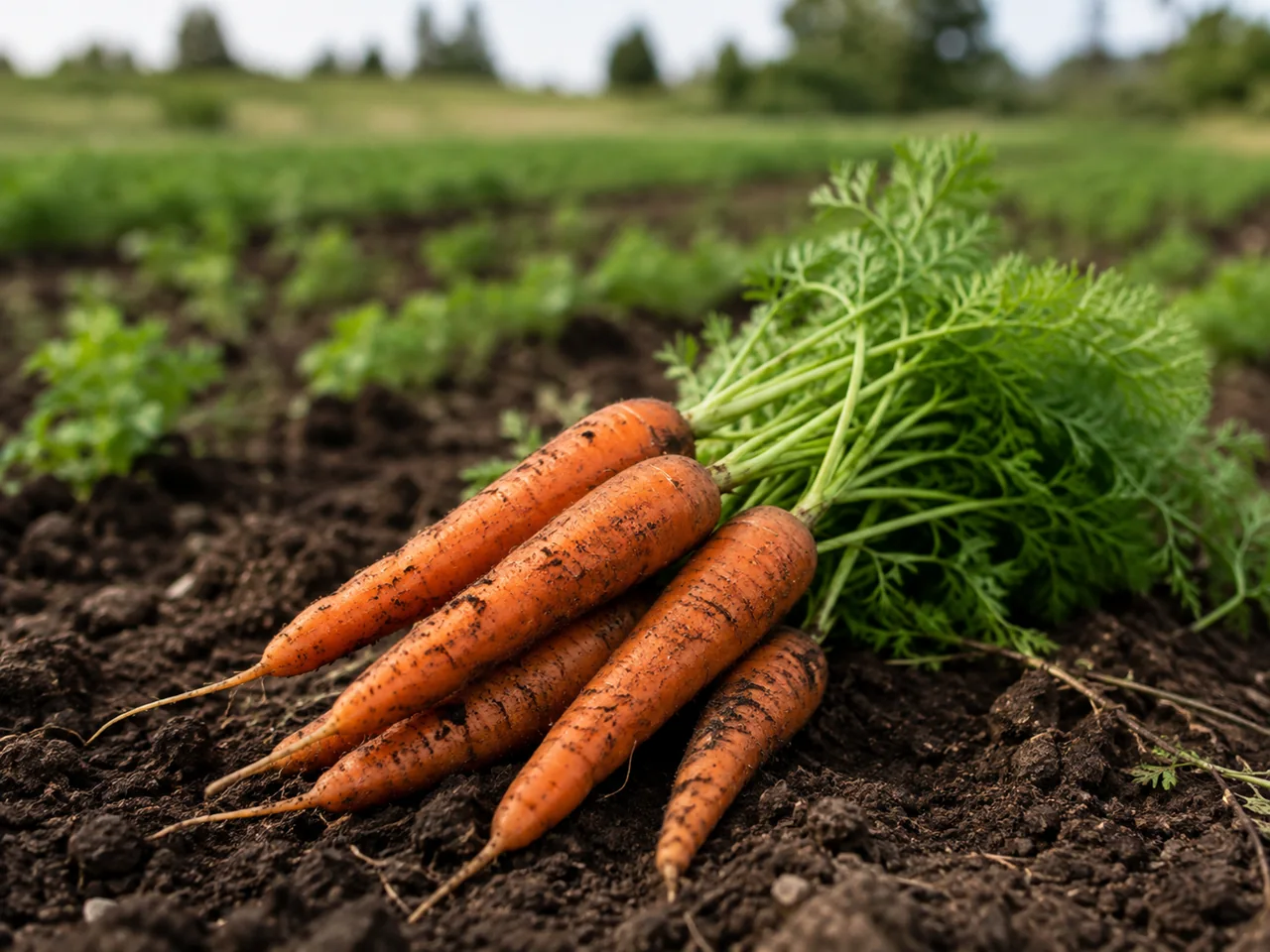 Imagen ilustrativa de zanahorias recién cosechadas en el campo.